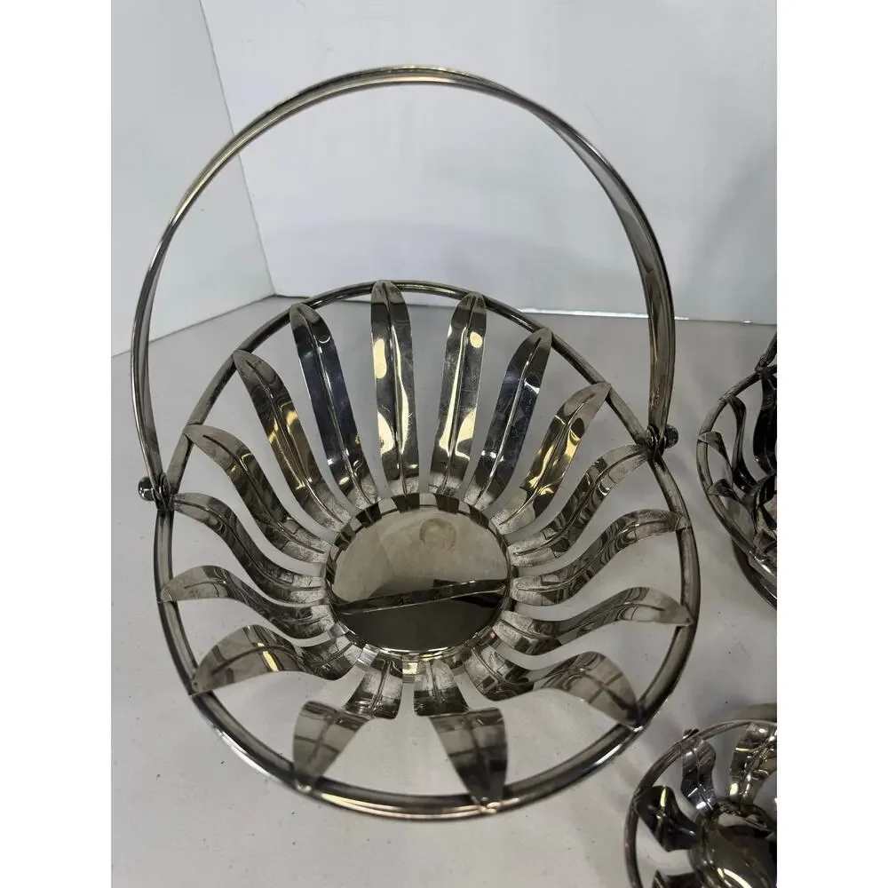 Vintage Silver-tone Openwork Basket Set of 3 Graduated handles Serveware